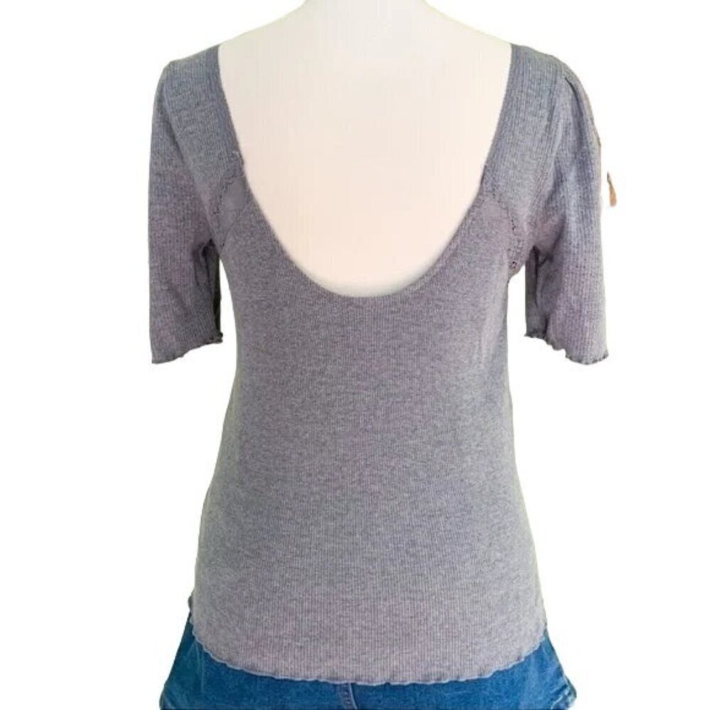 Free People Margaux Charcoal Gray Ribbed Blouse - Picture 6 of 8